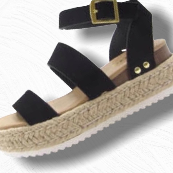 NEW! Soda Bryce Black Flatform Espadrille Sandal - Picture 2 of 11